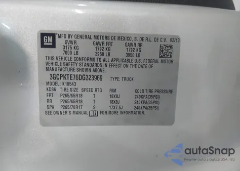 2013 Chevrolet Silverado 1500 Ltz z USA, uszkodzony, nr VIN 3GCPKTE76DG323969